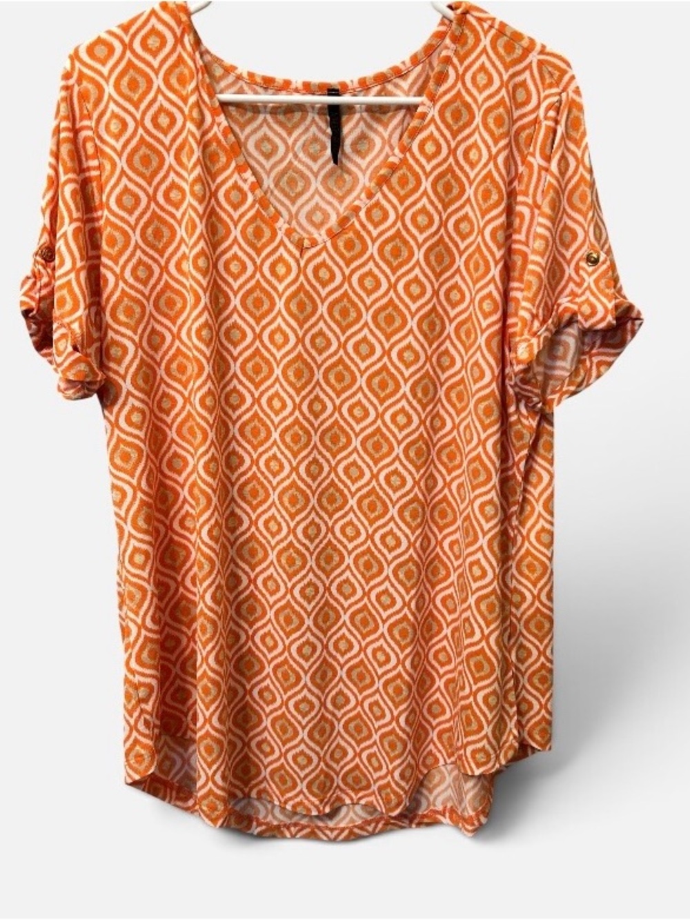 Ashley Blue V-Neck Orange Blouse Size 1XL